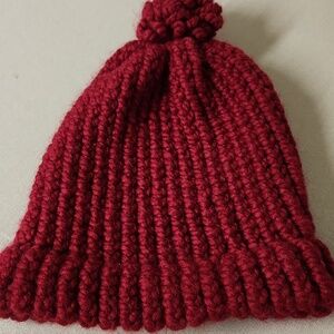 Hand Knitted Dark Red Hat